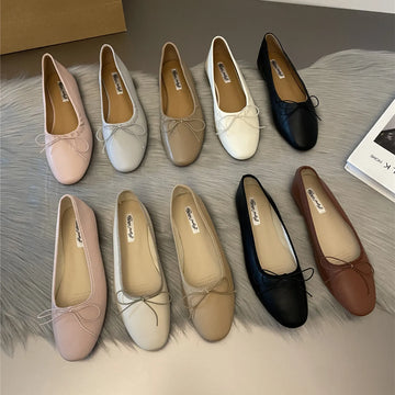 Xajzpa Fashion Bow Tie Flats Ballet Shoes Women Female Ballet Round Toe Shallow Cut Ballerina Soft Moccasin Dress Shoes Zapato
